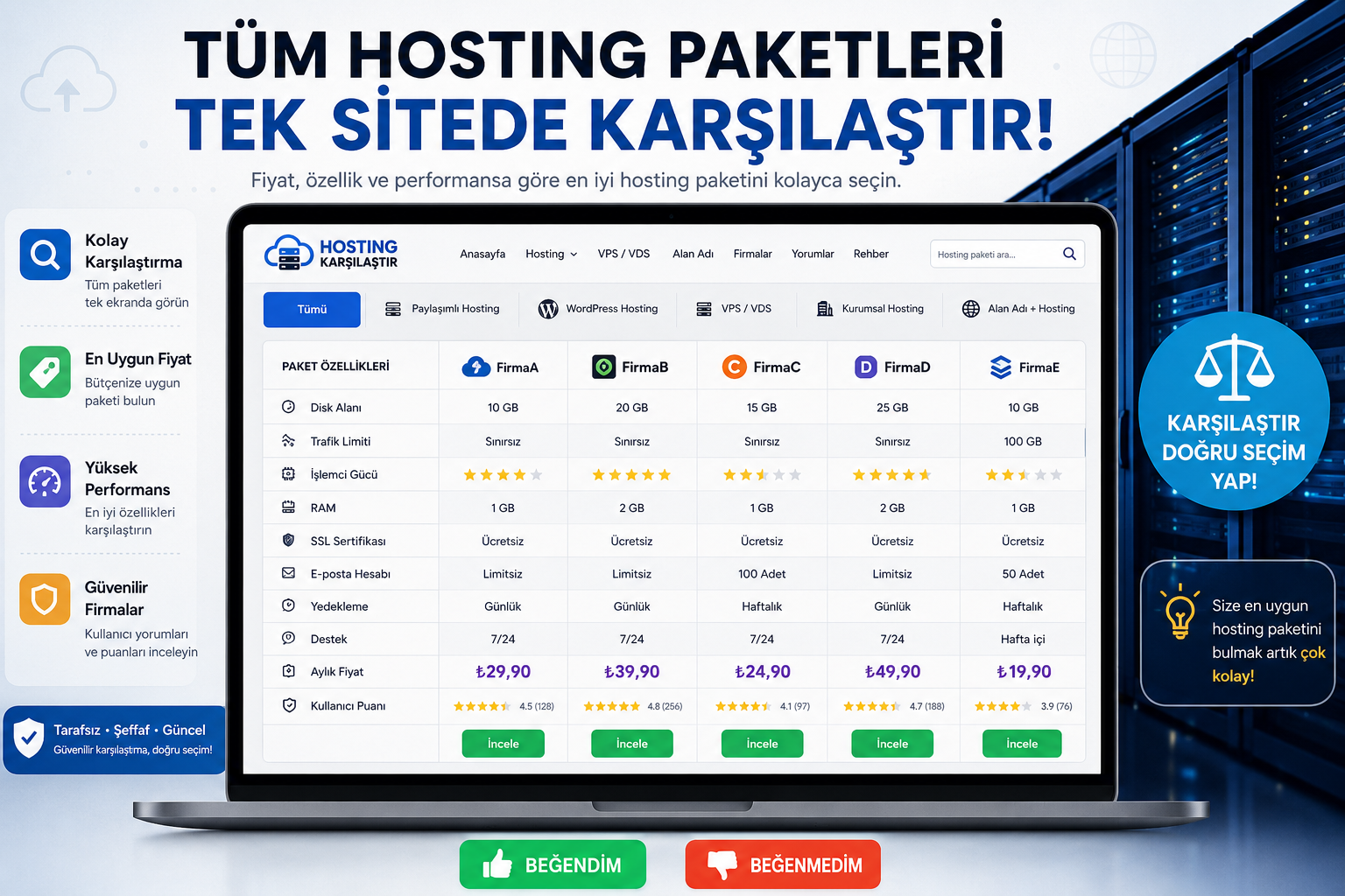 Hosting Paketlerini Tek Sitede Karşılaştıran Bir Platform Olması Fikri